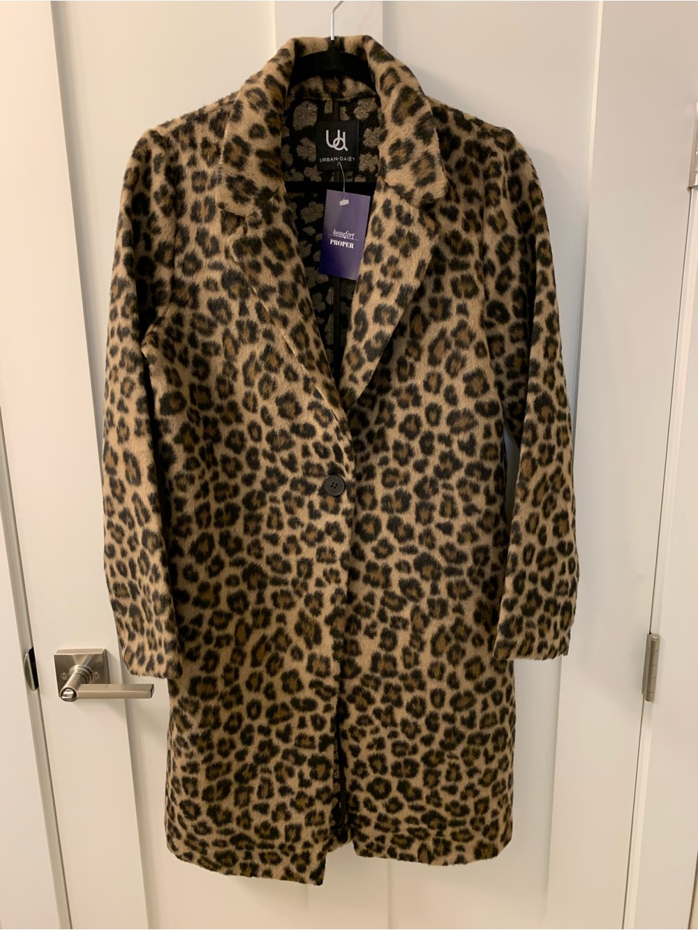 Leopard Print Single-Button Pea Coat - Brown